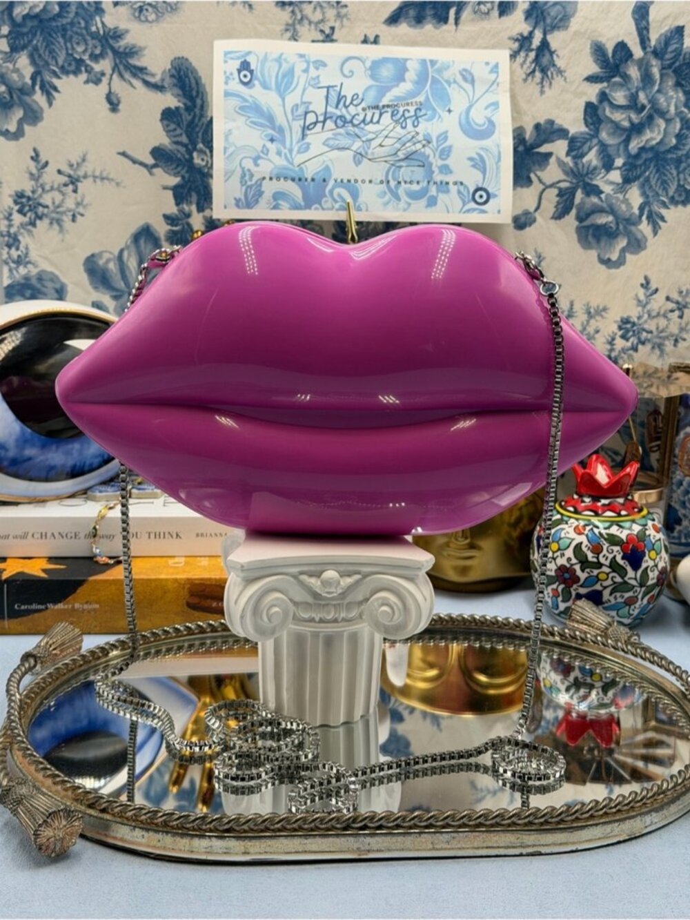 🆕 LULU GUINNESS 🧿 NWOT X ROLLING STONES Iconic Lips Perspex Clutch, Hot Pink - Picture 11 of 15